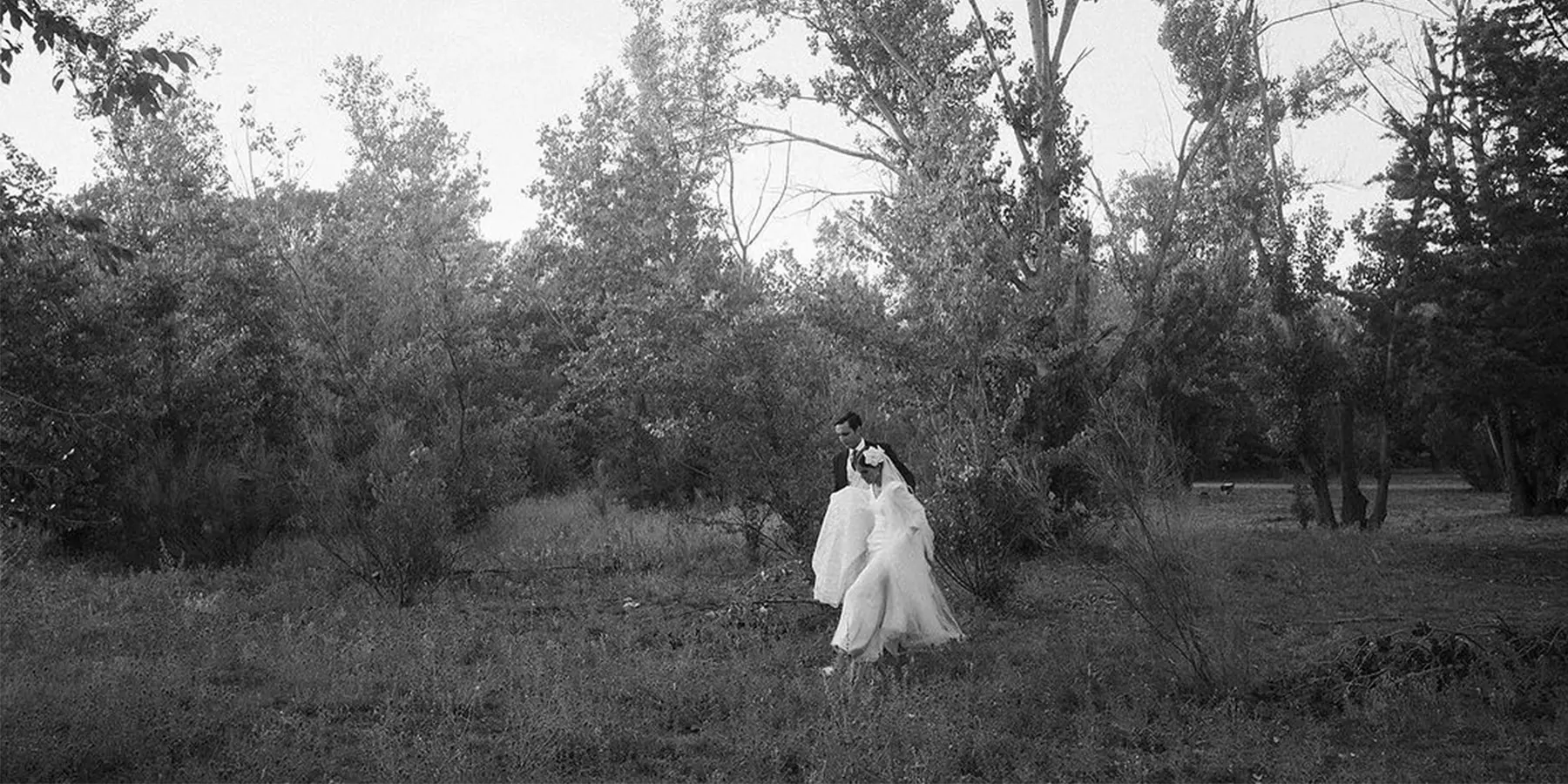 Amor en la naturaleza: Novios disfrutan de un paseo por el bosque. Novios paseando de la mano en un bosque encantador.
