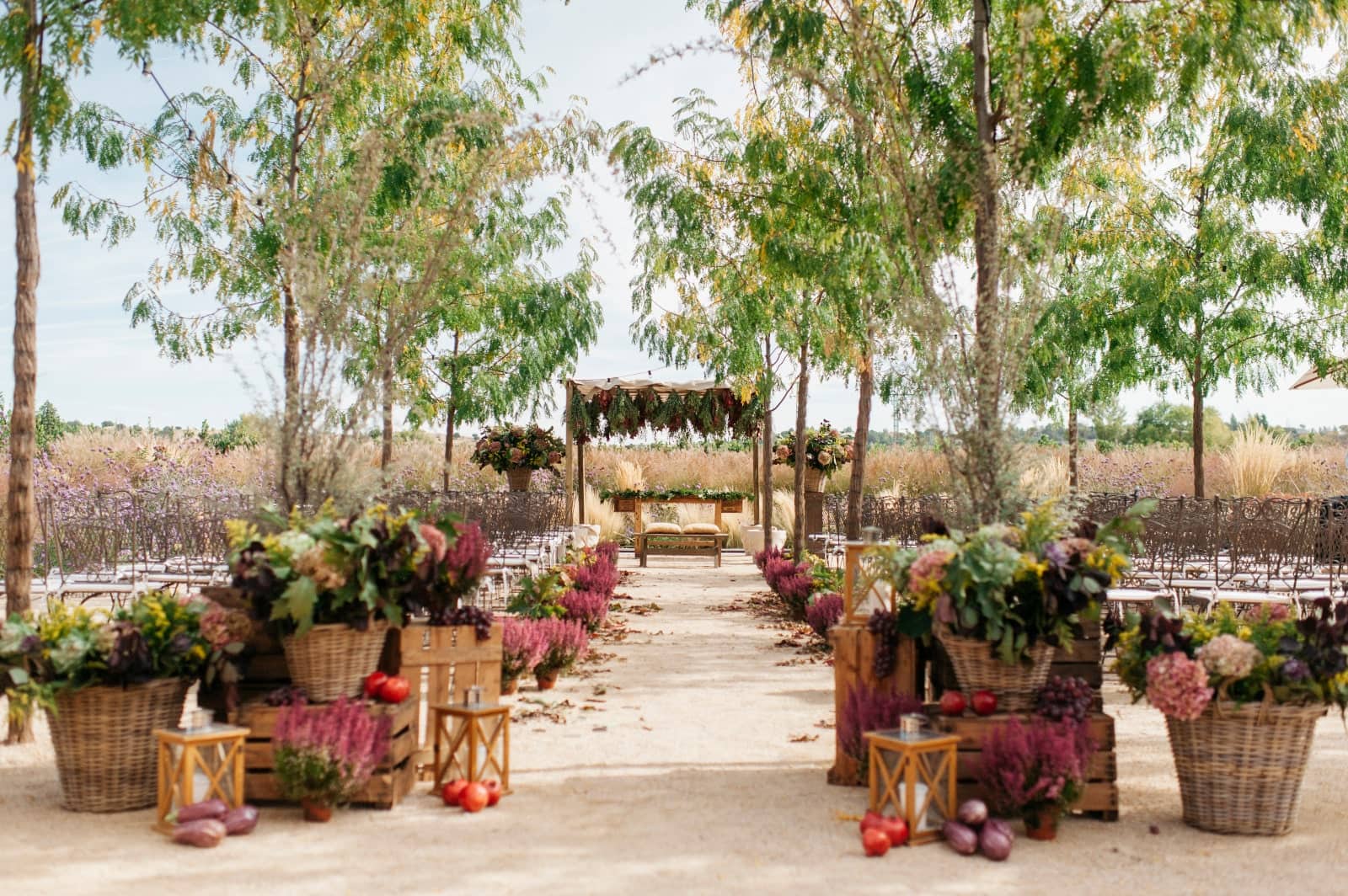 Ceremonia al aire libre en el exterior de la Finca Las Tenadas, una opción ideal para bodas en Madrid