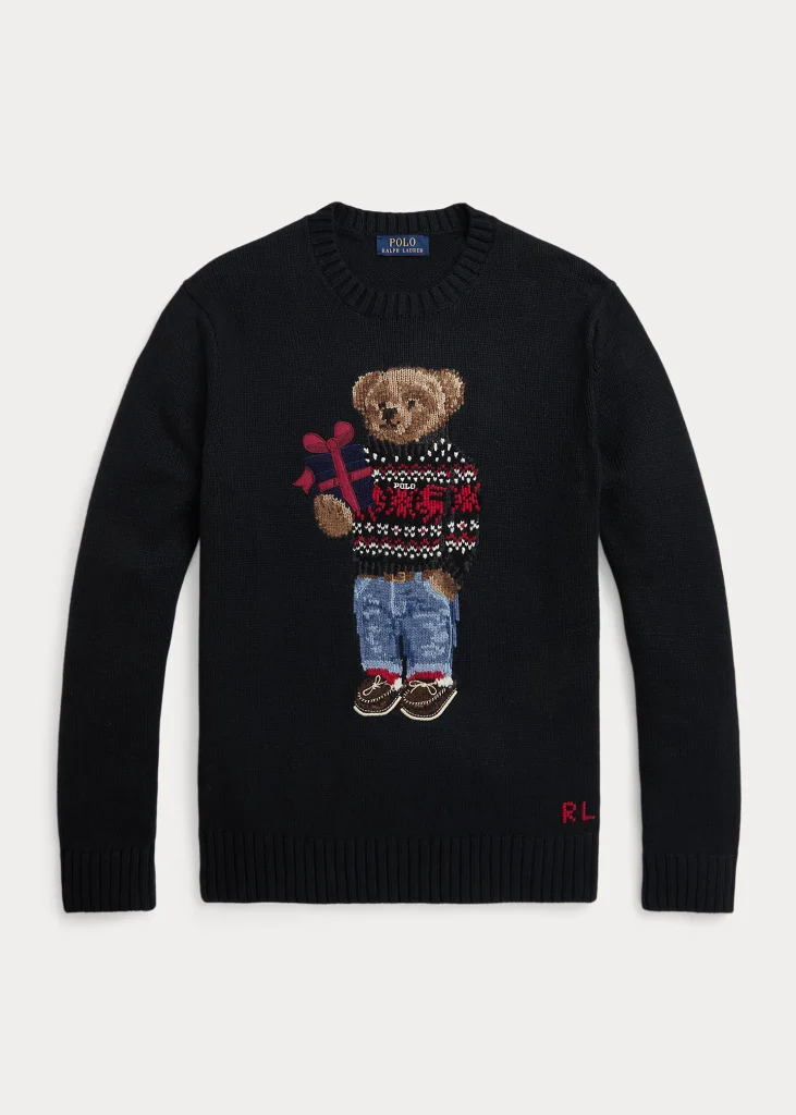 Jersey Polo Bear de Algodón y Cachemira para hombre, con diseño navideño y el icónico oso, perfecto para regalo de Navidad.